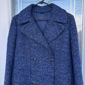 Elie Tahari women’s XS blue bouclé knit textured blue coat wool blend magnetic